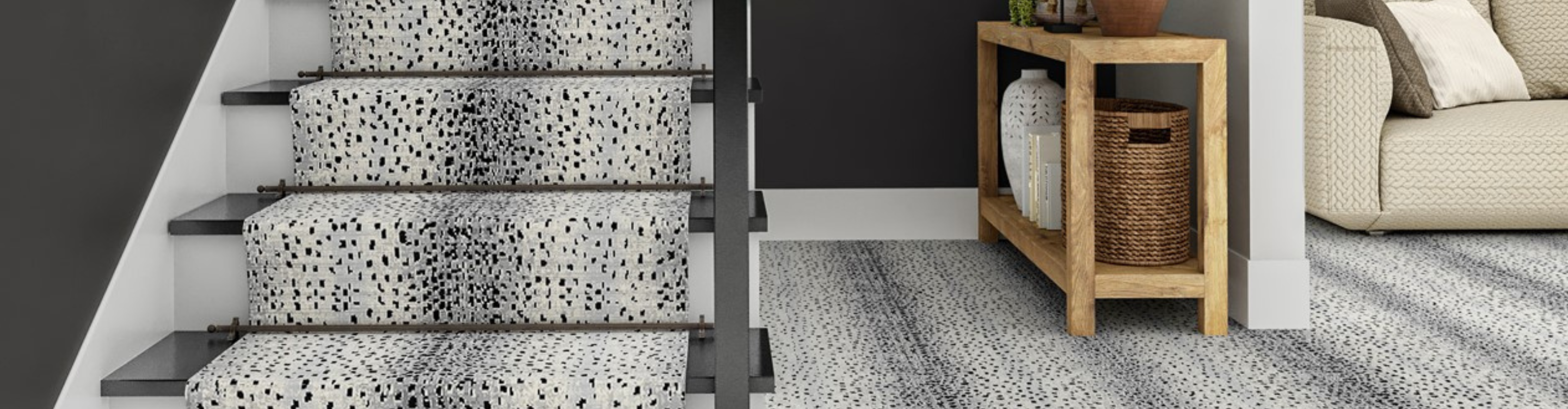 black and white stair runner