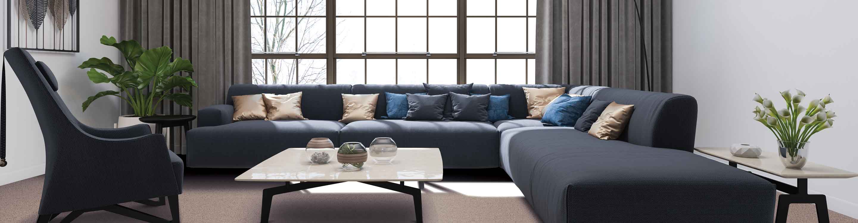 grey curtain in Wisconsin living room 